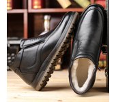 Zapatos de algodón y cuero genuino para hombre, zapatos casuales y cálidos de terciopelo para hombre, botas de nieve de lana gruesa para hombre de mediana edad y ancianos 38