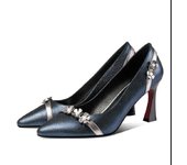 Cresfimix - Zapatos de tacón con flores azules marinos para mujer, de piel auténtica, sin cordones, sexys, para fiesta, discoteca, baile, A239 34