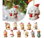 Decoración colgante de animales de Navidad, dibujos animados en 3D, árbol de Papá Noel, alce, oso, perro, gato, conejito, oveja, adorno de árbol de Navidad reutilizable, colgante, suministros para fiesta, regalo L