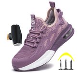 Zapatillas de trabajo transpirables para mujer, botas de seguridad ligeras con punta de acero, zapatos de seguridad, botas de mujer a prueba de perforaciones 35 color rosa