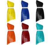 Traje de actuación de danza lírica para niñas, Top corto con superposición de diamantes de imitación brillantes, Top corto con falda y calzoncillos 9-10 Years borgoña