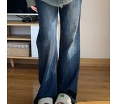 Pantalones micro otoño e invierno pantalones retro sueltos rectos pantalones vaqueros de pierna ancha para mujeres pantalones largos 2XL azul