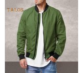 Chaqueta de primavera y otoño para hombre, abrigo de béisbol de color sólido de manga larga con cuello alto y bolsillos, tapeta con cremallera, ropa de abrigo estilo béisbol L negro