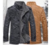 Abrigo de invierno para hombre, chaquetas de PU, informal, con cuello levantado, abrigo cortavientos de terciopelo grueso y cálido M amarillo
