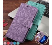 S8 S9 S10 Flip Case para Funda Samsung Galaxy S22 Ultra S21 Plus S20 Fe 5g Fundas Cartera de cuero girasol Cubierta trasera del teléfono Samsung S21 púrpura