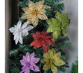 Adorno de flor de Navidad Artificial hueco con purpurina, decoración de guirnalda de árbol de Navidad, 5 uds.