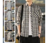 Camisa a cuadros para hombre, diseño de solapa suelta, camisa informal, chaqueta de manga larga XXXXL
