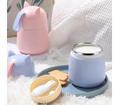 Taza de acero inoxidable portátil con cuchara para avena, leche, sopa, desayuno, lonchera color rosa