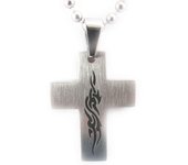 Les Trésors De Lily [J8465] - Collar de acero y plata 'Cruz' plata