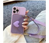 Funda coreana con cordón cruzado para iPhone, funda morada para iPhone 11, 15, 13, 14 Pro Max, X, XS, XR, Max, monedero For iPhone 11