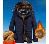 Chaqueta acolchada de invierno de algodón para hombre, de longitud media, de terciopelo grueso, de talla grande, holgada, para ancianos S negro