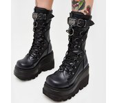 Botas de media pantorrilla con plataforma estilo gótico, zapatos cómodos de invierno de gran tamaño para mujer, botas de moto 35 negro