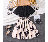 Falda para niña Primavera Verano Vestido para niños Estilo extranjero Manga con mosca Bloques de color Vestido de princesa para niños Vestidos para niñas 6-12 años 130cm negro