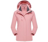 Chaquetas impermeables de forro polar para mujer, abrigo de nieve 3 en 1, cortavientos cálido de invierno L color rosa