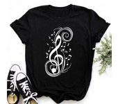 Camiseta unisex de talla grande Maycaur Harajuku con estampado de notas musicales, camiseta negra unisex nueva, camisetas gráficas de moda para mujer, camisetas para mujer L