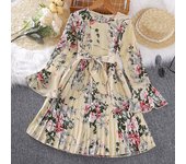 Vestido para niñas de 4 a 12 años, primavera y otoño, estampado Retro, falda de princesa de manga larga, ropa para niños 120cm beige