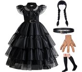 Vestido de miércoles Addams para niños, disfraces de Halloween, disfraz de fiesta de Cosplay 110 negro