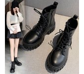 Botas Martin con cordones y suela gruesa para mujer, botas de cuero de otoño e invierno, nuevas botas coreanas para mujer, botas medianas cómodas de suela blanda para mujer 35 negro