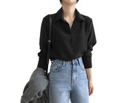 Cárdigan de primavera y otoño para mujer, blusa drapeada de color liso, camisa de satén de manga larga 2XL