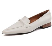 Krazing Pot Zapatos de tacón bajo con punta puntiaguda de piel de vaca para primavera, zapatos brogue sin cordones, talla grande 43, zapatos de tacón de color liso para mujer 34 marfil