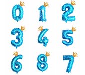 Corona, figura de 32 pulgadas, globos de aluminio de 0 a 9 años, niño, niño, bola azul de feliz cumpleaños, decoración para fiesta de bienvenida de bebé 0