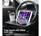 Bandeja multifuncional para volante de coche, mesa de almacenamiento, tablero de almacenamiento, mesa para computadora portátil, bandeja de comedor montada en el coche, portavasos negro