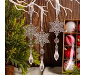 18 piezas de copos de nieve colgantes de Navidad, carámbanos, adornos colgantes de acrílico transparente con forma de cristal para la decoración del árbol de Navidad 1 Set