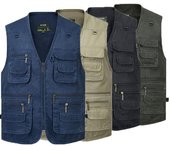 Chaleco de hombre Chaqueta casual Primavera y otoño Estilo suelto Algodón Cremallera multibolsillos Abrigo a prueba de viento Chaqueta sin cuello sin mangas para hombre XL verde