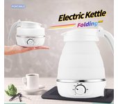 Hervidor plegable portátil pequeño para viajes al aire libre, hervidor eléctrico de temperatura ajustable de silicona 【A】Receiving Country Plug blanco
