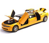 Juguete modelo de coche fundido a presión Camaro extendido a escala 1/32, vehículo de juguete con sonido y luz para niños pequeños y niñas, colección de regalos 1/32-23x6.5x4.6cm amarillo
