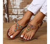 Sandalias romanas de talla grande para mujer, planas, de verano, cómodas, con clip para los dedos del pie y diamantes de imitación 36 amarillo