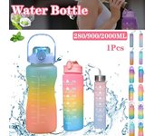 1 Juego de botella de agua potable con pajita de Color degradado, hervidor para beber al aire libre de gran capacidad, portátil, 280/900/2000ml, taza de agua fría portátil a prueba de fugas