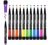 12 marcadores magnéticos brillantes de borrado en seco, punta fina, colores surtidos, marcadores de pizarra multiusos de bajo olor para niños 12pcs
