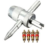 Accesorio de neumático de herramienta de reparación de válvula de neumático de 4 vías para bicicleta de camión de coche con 4 núcleos de válvula plata