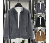 Chaqueta Sherpa afelpada para hombre, chaqueta informal de manga larga con cremallera completa y parte delantera abierta, abrigo cálido de polar de invierno para deportes al aire libre, uso diario M café