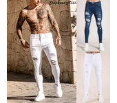 Pantalones vaqueros desgastados con agujeros para hombre, pantalones largos tipo lápiz L negro