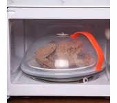Tapa protectora contra salpicaduras para microondas, transparente, con asa, de 10 pulgadas, para platos y tazones naranja