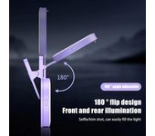 Anillo de luz LED para selfies, diseño giratorio de 180 grados, súper brillante, 3 modos, recargable, luz magnética para selfies, luz de relleno de maquillaje con espejo color rosa
