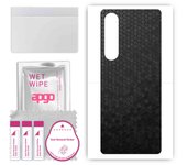 apgo Protective Skin Sticker for the back compatible with Sony Xperia 1 V, Wrap Film, Foil, Vinyl - Pattern Black Honeycomb