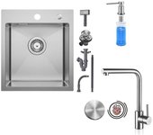 FREGADERO COCINA Acero inoxidable cepillado 40×45cm, grifo monomando cocina, dosificador jabón