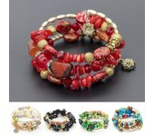 Pulsera de piedra original multicapa Pulsera elástica con cuentas hechas a mano salvaje y colorida rojo