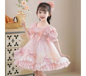 Novedad de verano, vestido de princesa para niños, vestido con mangas de burbujas para niñas, hilo de red para niñas, elegante y esponjoso 100cm color rosa