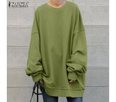 ZANZEA sudadera de gran tamaño para mujer, blusa informal de manga larga con cuello redondo, Tops tipo jersey de primavera 3XL negro