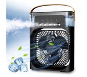 Ventilador portátil eléctrico USB 3 en 1, enfriador de aire, aire acondicionado, luz LED de noche, ventilador de niebla de agua de 5 orificios, ventilador de enfriamiento de aire de escritorio para el hogar blanco
