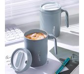 1 taza creativa gris con forro de PP, portátil, para oficina, de gran capacidad, con cubierta para leche y café, regalo para cocina, viajes y uso doméstico. 401-500ml