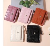 Cartera corta de moda para mujer, tarjetero con múltiples ranuras para monedas, monedero informal de color liso, bolso para exteriores para mujer beige