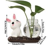 Estatua de conejo para plantar agua, jarrón de vidrio, terrario para plantas de escritorio, lindo jarrón acuático con forma de conejo
