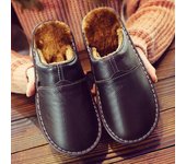 Zapatillas de algodón impermeables de cuero para hombre y mujer, zapatos de felpa de suela gruesa antideslizantes y cálidos para interiores, otoño e invierno 36-37 rojo rosa