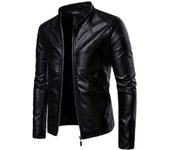 Chaqueta de cuero para hombre, moda Otoño Invierno, estilo motocicleta, abrigo informal de negocios para hombre, chaquetas de vaquero occidentales para hombre L negro