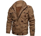 Chaqueta Térmica Gruesa de Invierno para Hombre con Múltiples Bolsillos Chaqueta Militar con Forro Polar con Cremallera Frontal para Hombre Rompevientos Cálido Informal de Moda M caqui
